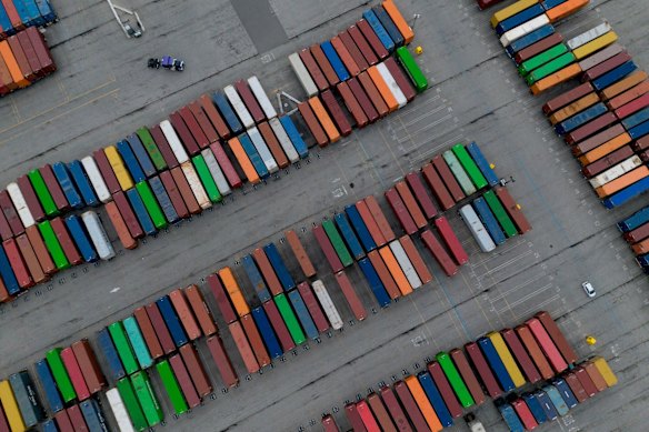 Shipping containers at the Port of Long Beach in California.