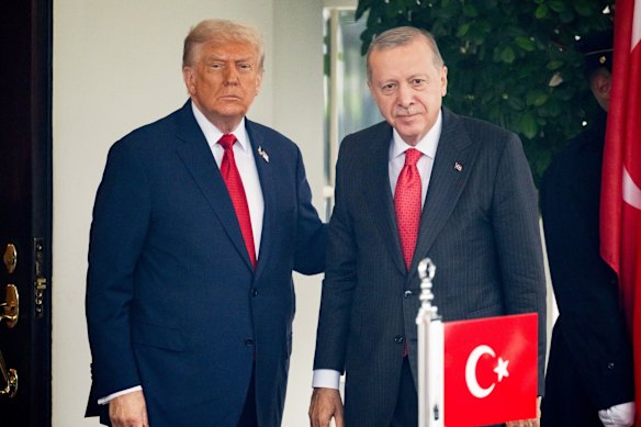 US President Donald Trump, left, and Recep Tayyip Erdogan, Turkey’s president, outside the West Wing of the White House this week.