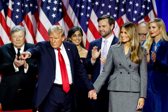 Donald Trump with wife Melania and, centre, vice president-elect J.D. Vance and Vance’s wife Usha.