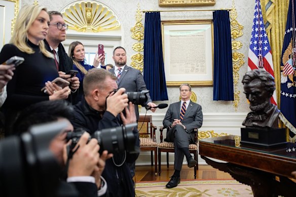 Treasury secretary Scott Bessent watched as the press pack tried to unpick the two men’s détente.
