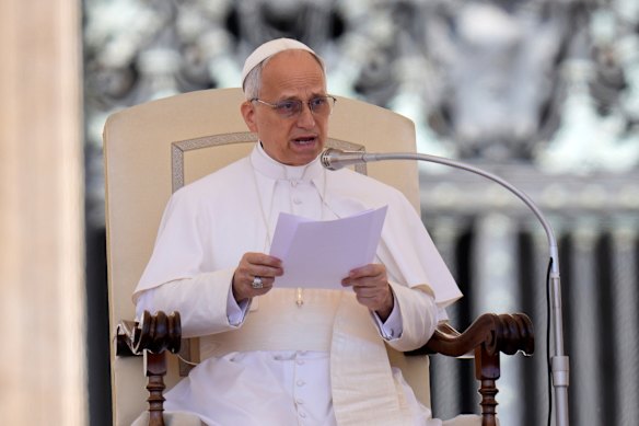 Pope Leo during his weekly general audience in St Peter’s Square at the Vatican.