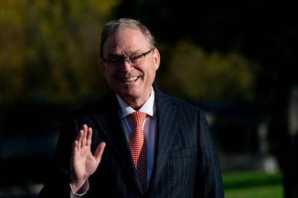 Kevin Hassett, director of the National Economic Council, speaks to the media outside the White House on Monday.