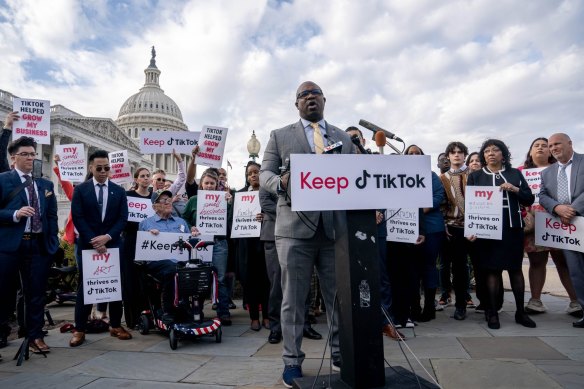 A rally in support of TikTok outside the US Capitol in Washington, DC, in March.