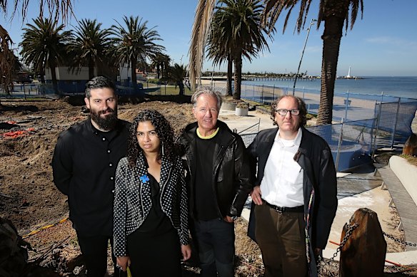 Designers George Livissianis and Pascale Gomes-McNabb, owner Frank Van Haandel and architect Robert Simeoni at the Stokehouse site after the fire.