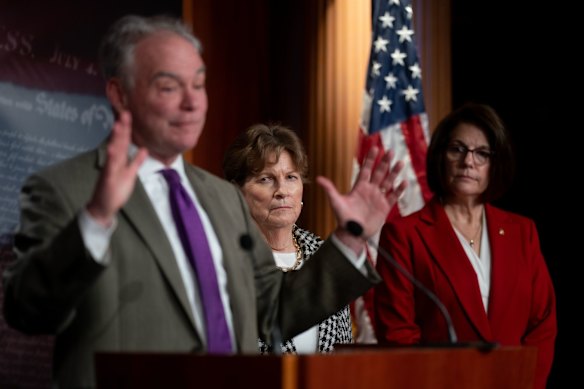 Democratic senators explained their decision to back the compromise plan at a late-night news conference in Washington.