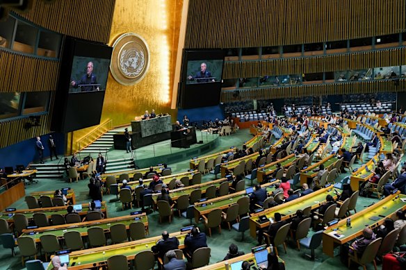The UN General Assembly watching Iranian President Masoud Pezeshkian.