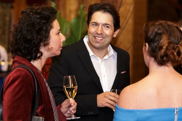 Ben Shewry (middle) with Dani Valent (pictured left) at the Good Food Guide 2017 Awards.