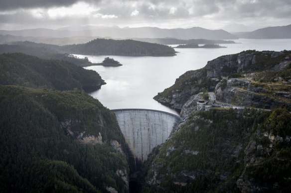 Hydro Tasmania’s Gordon Dam on Lake Gordon. The Marinus Link would send power stored in Tasmania’s hydroelectric dams to the mainland.