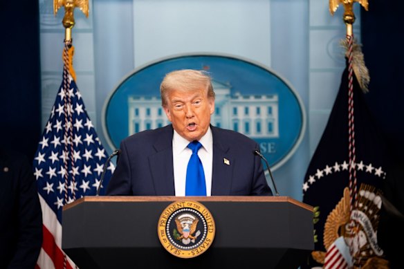 Donald Trump speaks to the media at the White House on Friday.