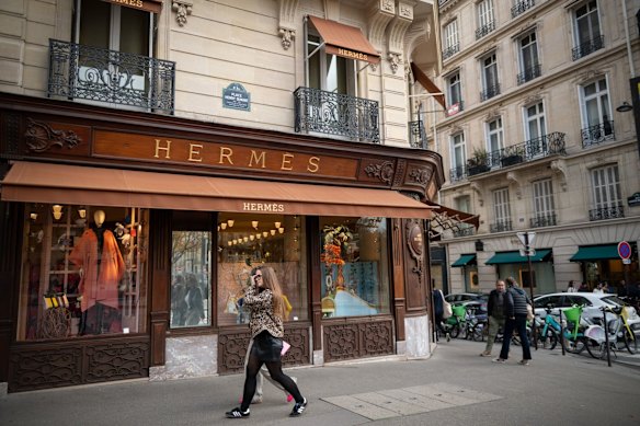An Hermes luxury boutique in Paris, France.