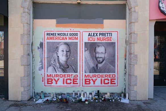 Posters displaying images of Renee Good and Alex Pretti, the two Americans killed by ICE in south Minneapolis.