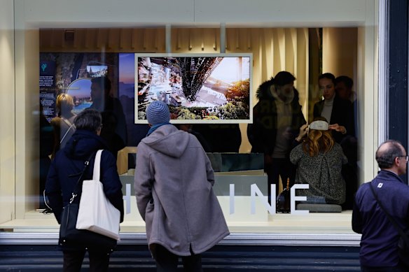Visitors look at information promoting Saudi Arabia’s Neom megaproject. 