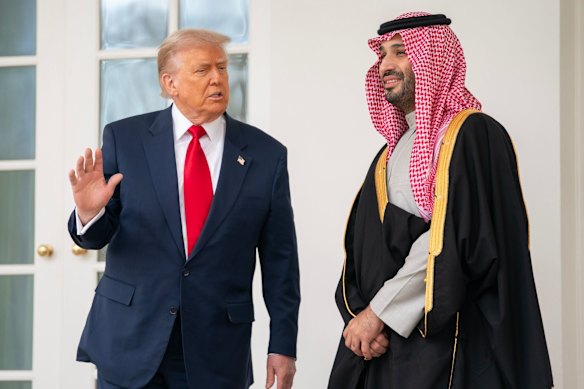 Donald Trump with Saudi Crown Prince Mohammed bin Salman at the White House last year. Saudi Arabia has resisted joining the Abraham Accords.