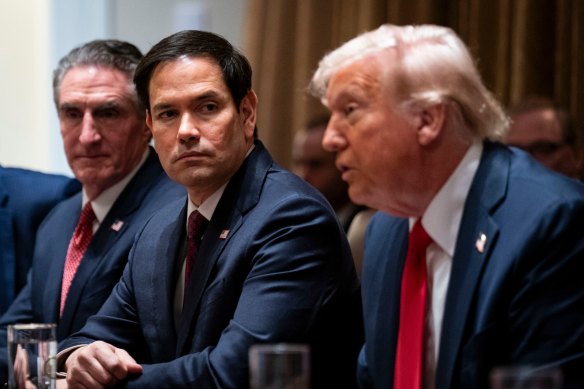 From left: US Secretary of the Interior Doug Burgum, Secretary of State Marco Rubio and President Donald Trump during a cabinet meeting at the White House.