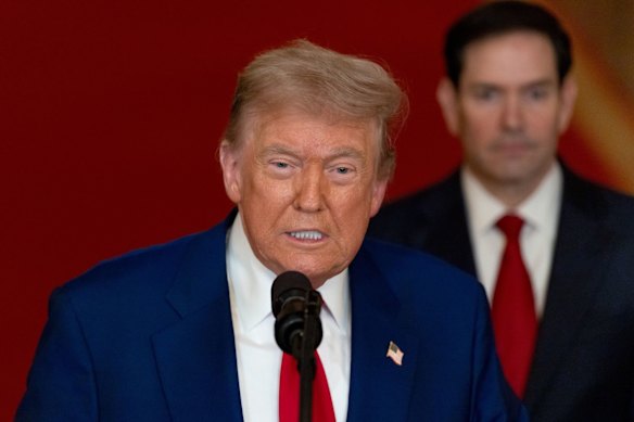 US President Donald Trump during an address following the US bombing of three sites in Iran.