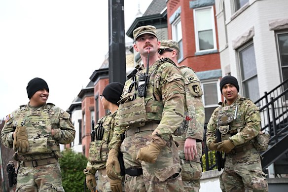 National Guard members patrol in Washington.