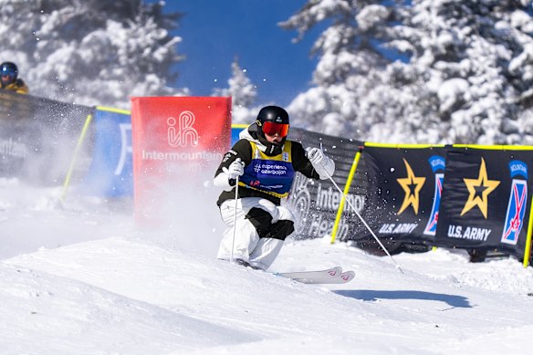 Competing in the women’s World Cup freestyle moguls in Waterville Valley, New Hampshire, on January 16.