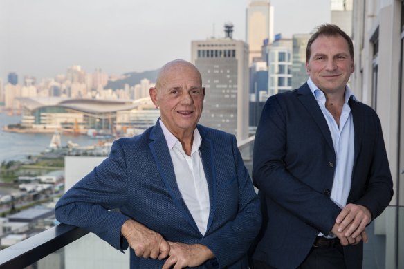 Solomon Lew (left) with John Cheston in 2015. Lew sacked Cheston as Smiggle boss last year.