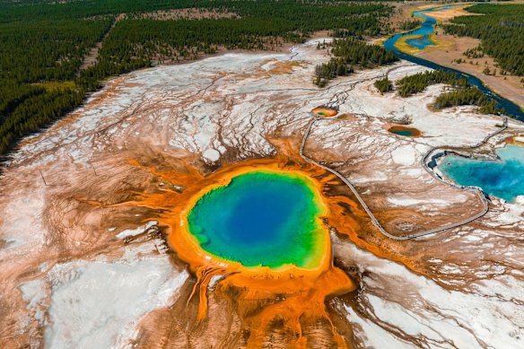 Midway Geyser Basin in Yellowstone National Park, the largest hot spring in the United States.