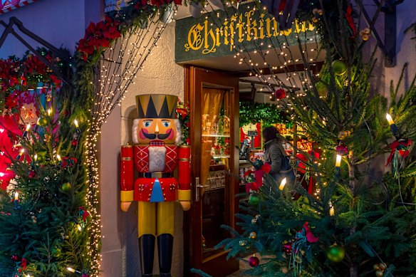 A Christmas market in the town of Rothenburg ob der Tauber, Germany.