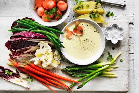 Adam Liaw’s bagna cauda includes blanched greens.