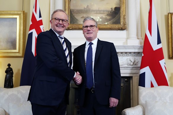 Anthony Albanese and UK Prime Minister Keir Starmer at 10 Downing Street last September.