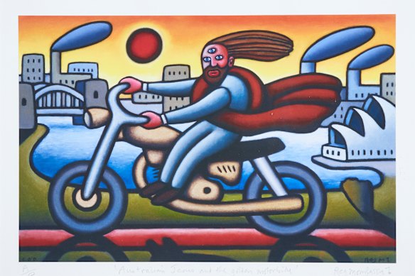 Unique pieces, including ‘Australian Jesus and the Golden Motorbike’ by Reg Mombassa, will be up for auction in September.