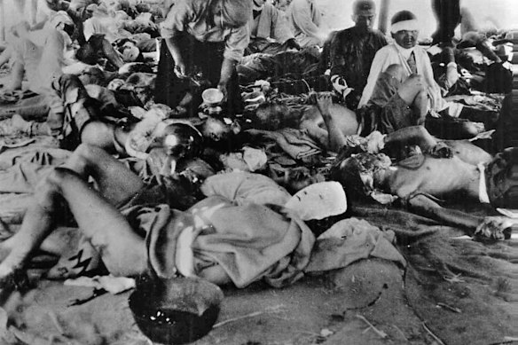 Survivors in the aftermath of the bomb.