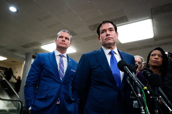 Defence Secretary Pete Hegseth (left) and Secretary of State Marco Rubio have attempted to define the war&rsquo;s objectives.
