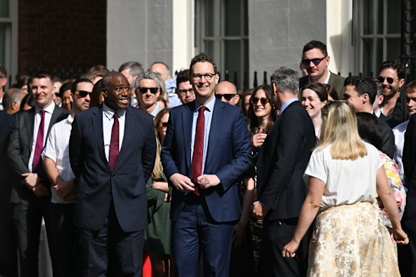 Downing Street staff and members of the cabinet watch Starmer&rsquo;s statement.