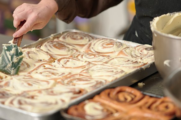 Trays of scrolls at Bobo Bakery.