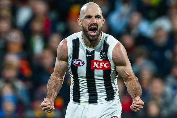 Steele Sidebottom kicked three goals in Collingwood’s qualifying final win over the Crows.