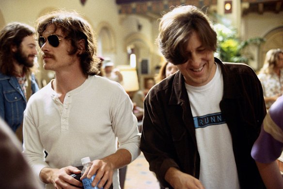 Crowe (right) on the set of <i>Almost Famous</i> with actor Billy Crudup.