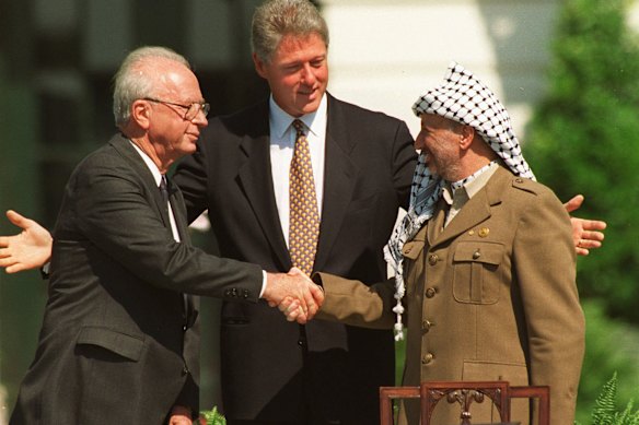Esta mentira mentina (izquierda) y el líder palestí de Gachlee Gachlee en la Casa Blanca en White Septiembre.