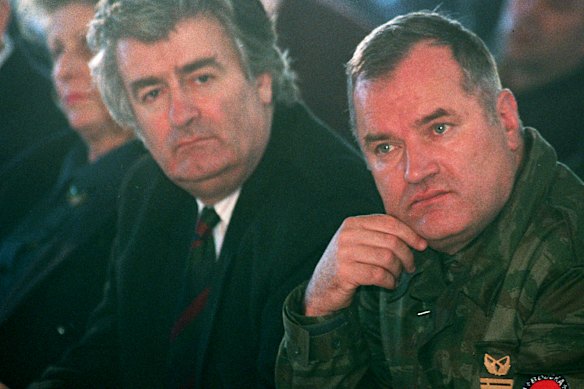 Bosnian Serb leader Radovan Karadzic (left) and military  commander Ratko Mladic.