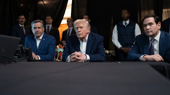 President Donald Trump monitors the US military operations in Venezuela, with CIA Director John Ratcliffe, left, and Secretary of State Marco Rubio at Mar-a-Lago in Palm Beach on Saturday morning.