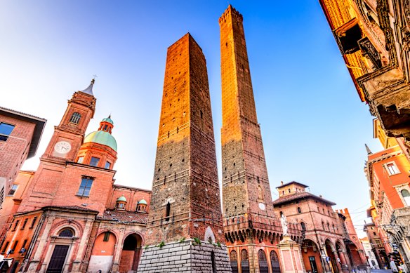 The Two Towers – Asinelli and Garisenda – are symbols of medieval Bologna, Italy.