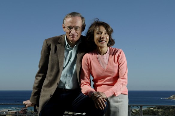 Bob Carr with his wife Helena in Maroubra in July 2005 after deciding to resign as Premier of NSW.