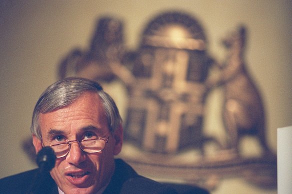 James Wood pictured at the time of his landmark royal commission into the NSW police force. 