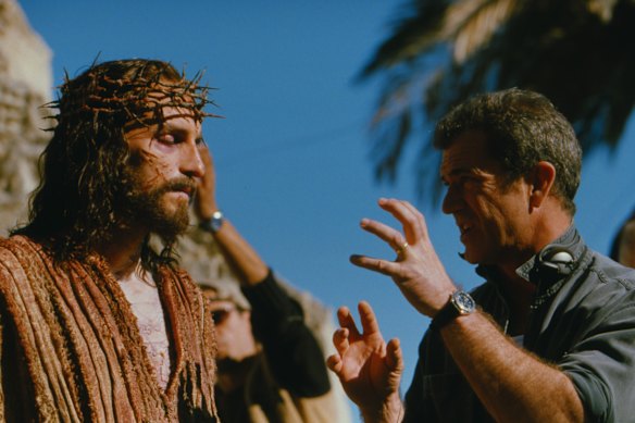 Mel Gibson (right) directs Jim Caviezel on the set of The Passion of The Christ (2004).