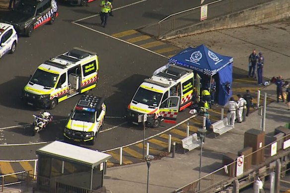 Emergency services at the scene of Sunday’s shark attack.