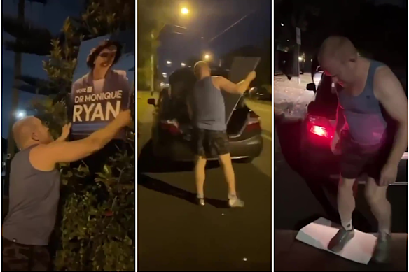 The surgeon was seen ripping down and then stomping on the poster.