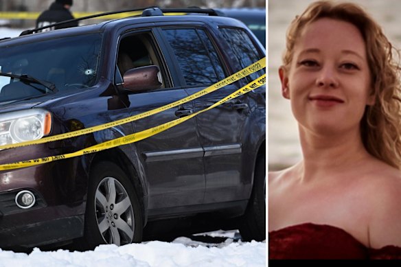 A bullet hole is seen in the windscreen of the car Renee Nicole Good when she was shot dead.