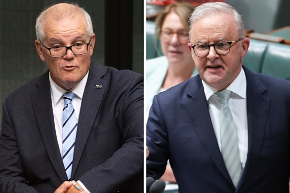 Former prime minister Scott Morrison and Prime Minister Anthony Albanese.