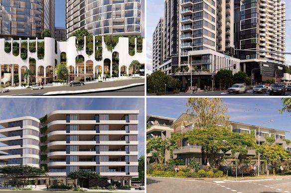 Deputy Premier Jarrod Bleijie has (clockwise from top left) approved a 479-unit development at Indooroopilly, and a 440-unit development at Woolloongabba, but proposed blocking a 73-unit development at Redland Bay and blocked a 42-unit development at Tewantin. Other State Facilitated Development (SFD) projects remain under review.