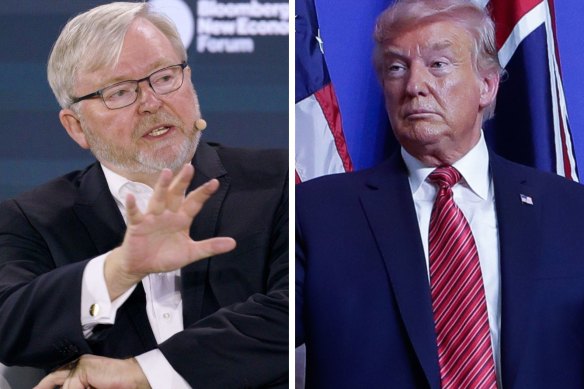 Australia’s ambassador to the US Kevin Rudd and former US president Donald Trump.
