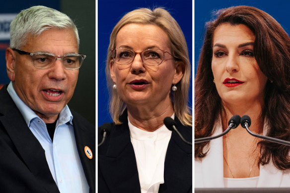 Nyunggai Warren Mundine, Deputy Liberal leader Sussan Ley and Liberal candidate for Bradfield Gisele Kapterian.