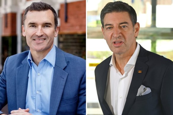 WA Planning Minister John Carey and Liberals candidate for Churchlands Basil Zempilas.