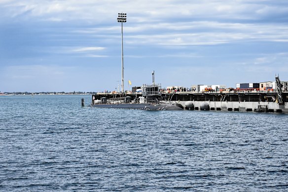 The USS Vermont in dock at HMAS Stirling in Perth on Wednesday. 