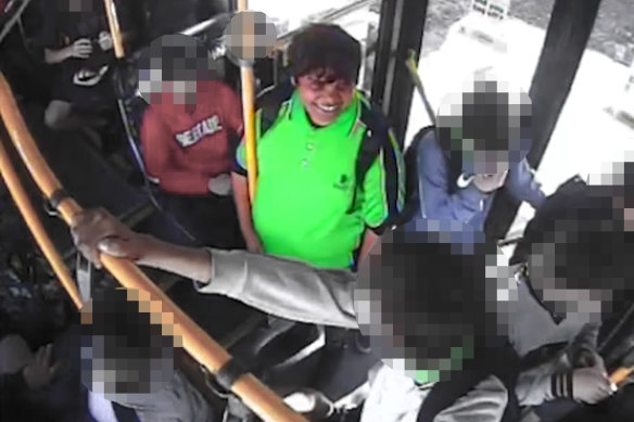 CCTV footage of Cassius Turvey on a school bus just moments before he was fatally attacked shortly after getting off the bus.